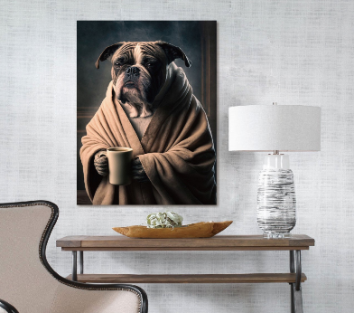 Morning Bulldog Glass Wall Art - H90 x W60 cm