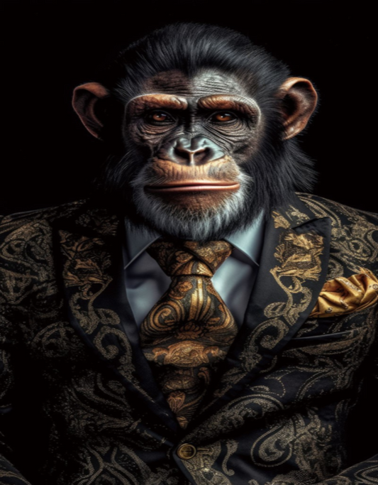 Monkey Glass Wall Art - H90 x W60 cm