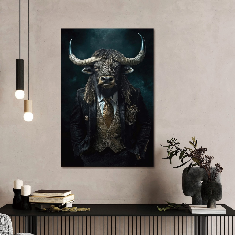 Bull Glass Wall Art - H90 x W60 cm