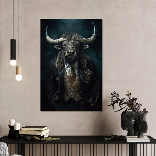 Bull Glass Wall Art - H90 x W60 cm