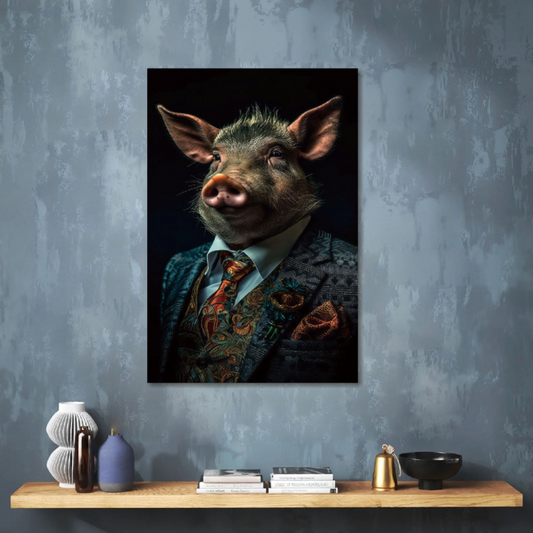 Pig Glass Wall Art -H90 x W60 cm