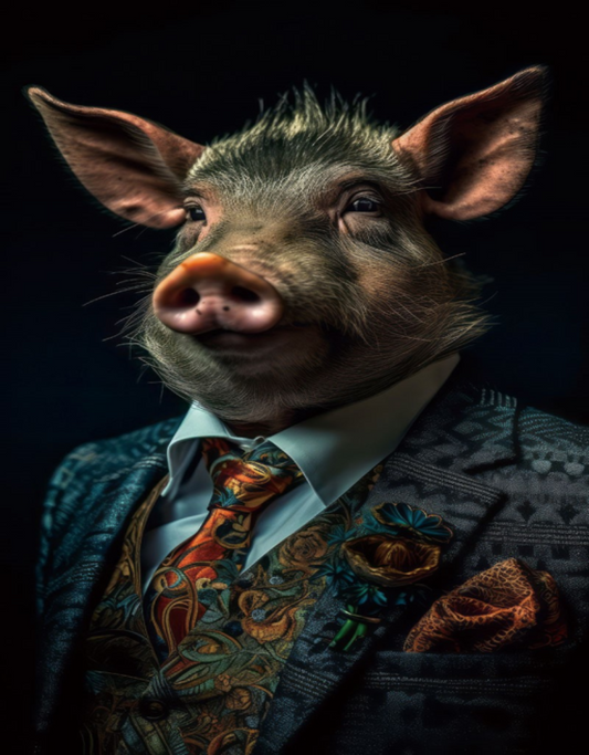 Pig Glass Wall Art -H90 x W60 cm