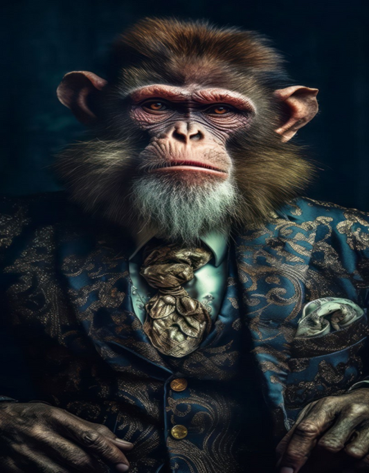 Monkey Glass Wall Art - H90 x W60 cm