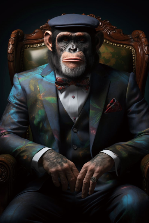 Monkey Glass Wall Art - H69 x W49 cm