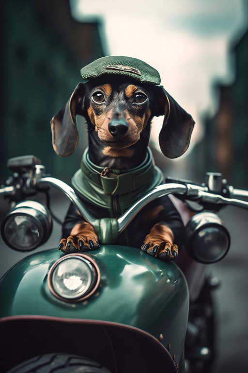 Motorbike Dachshund Glass Wall Art - H90 x W60 cm