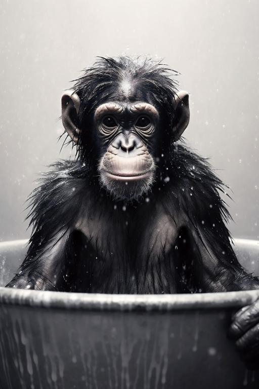 Chimp in a Bath Glass Wall Art – H60 x W40 cm