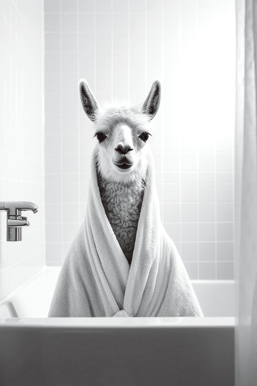 Llama in a Bath Glass Wall Art – H60 x W40 cm