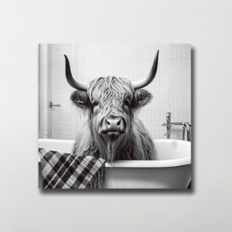Cow in Bath Glass Wall Art - H30 x W30 cm