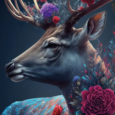 Flower Deer Glass Wall Art - H90 x W60 cm