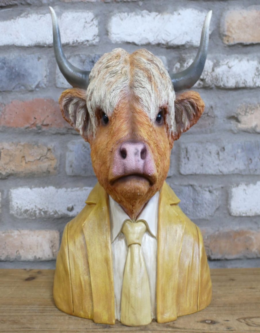 Suited Cow Head Bust