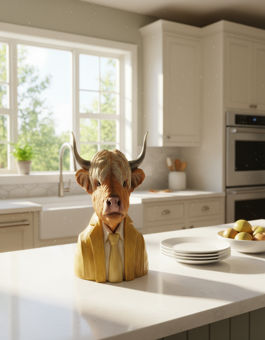 Suited Cow Head Bust