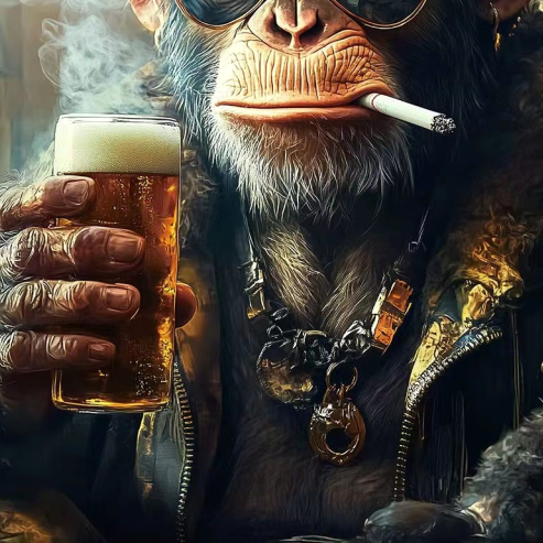 Monkey Glass Wall Art - H90 x W60 cm