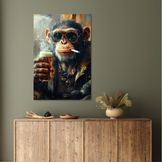 Monkey Glass Wall Art - H90 x W60 cm
