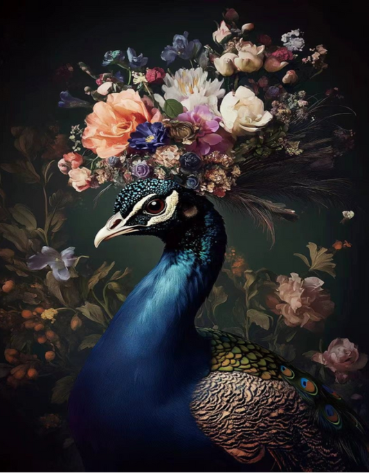 Peacock Glass Wall Art - H90 x W60 cm