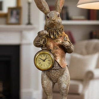 Standing Rabbit Figure Holding a Clock
