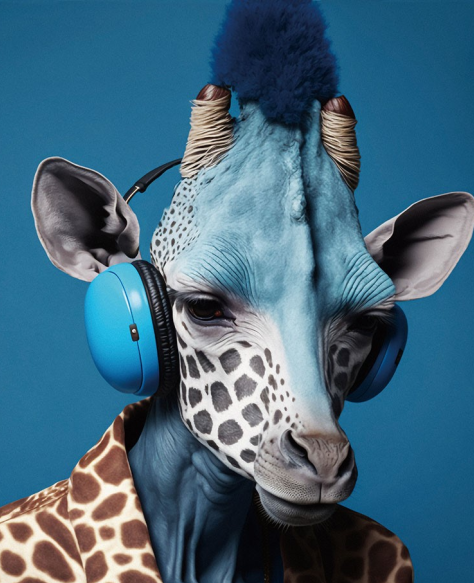 Headphone Giraffe Glass Wall Art - H120 x W80 cm