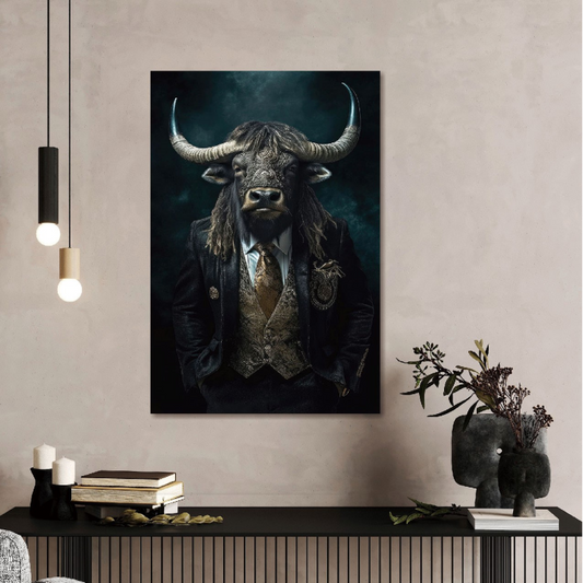 Bull Glass Wall Art - H90 x W60 cm