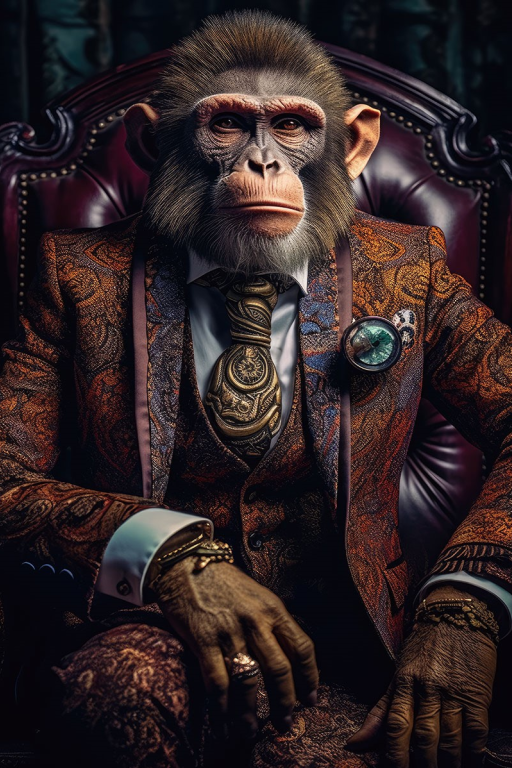 Monkey Glass Wall Art - H90 x W60 cm