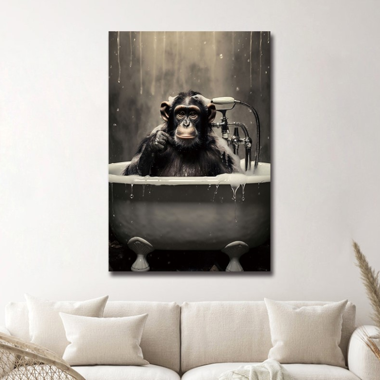 Chimpanzee Glass Wall Art – H60 x W40cm