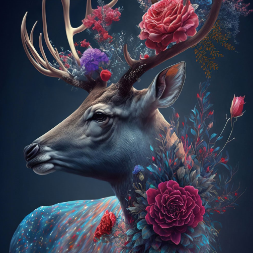 Flower Deer Glass Wall Art - H90 x W60 cm