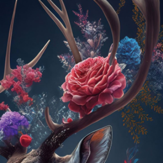 Flower Deer Glass Wall Art - H90 x W60 cm