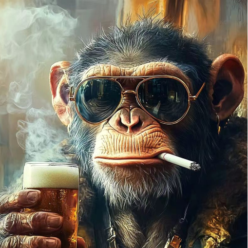 Monkey Glass Wall Art - H90 x W60 cm