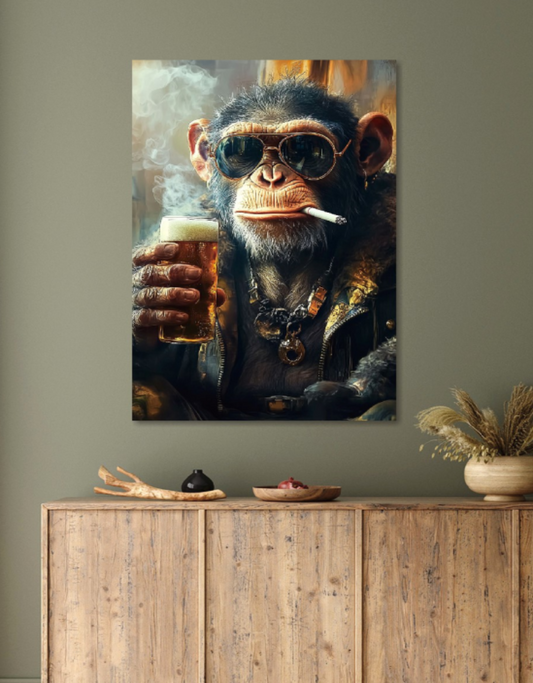 Monkey with Beer Wall Art - H90 x W60 cm