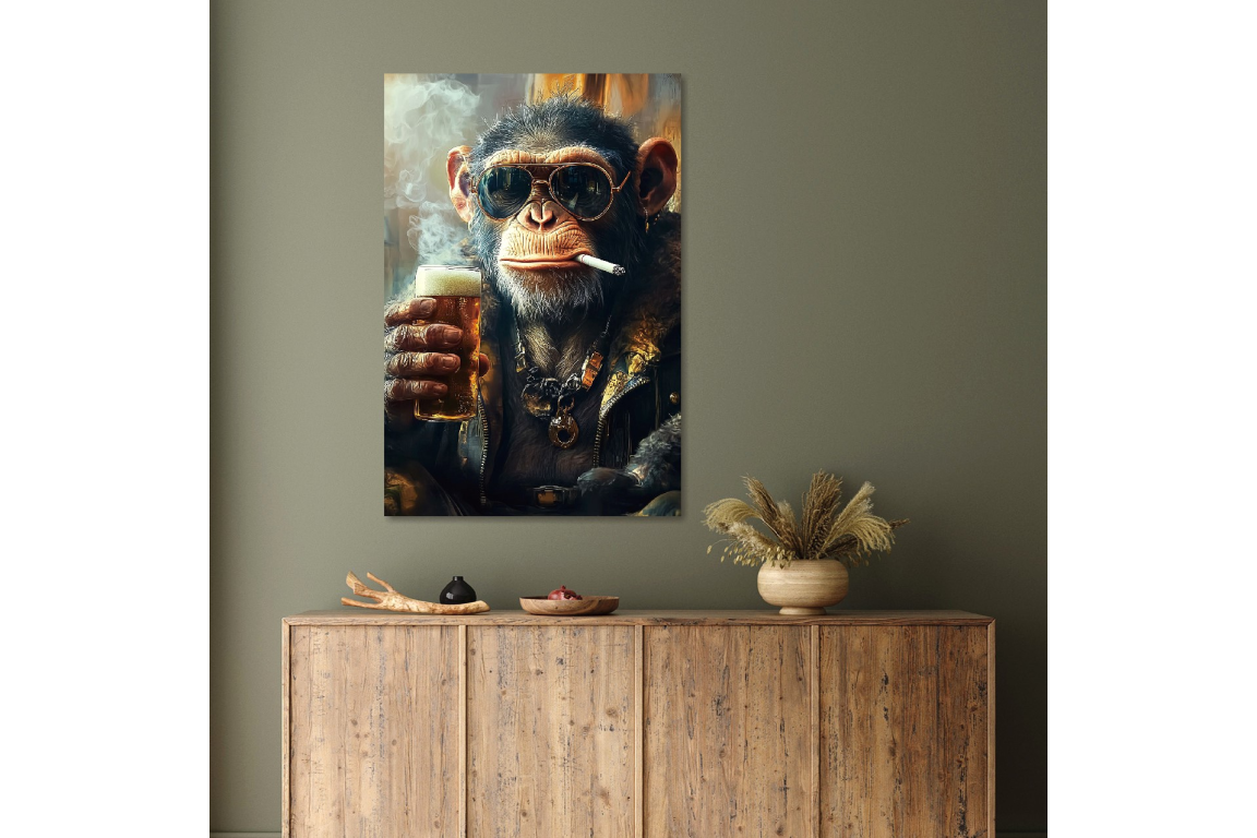 Monkey Glass Wall Art - H90 x W60 cm