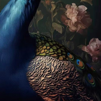Peacock Glass Wall Art - H90 x W60 cm