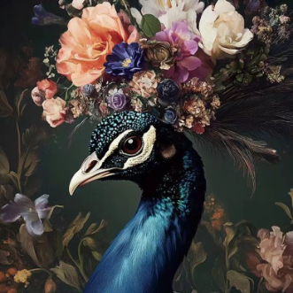 Peacock Glass Wall Art - H90 x W60 cm