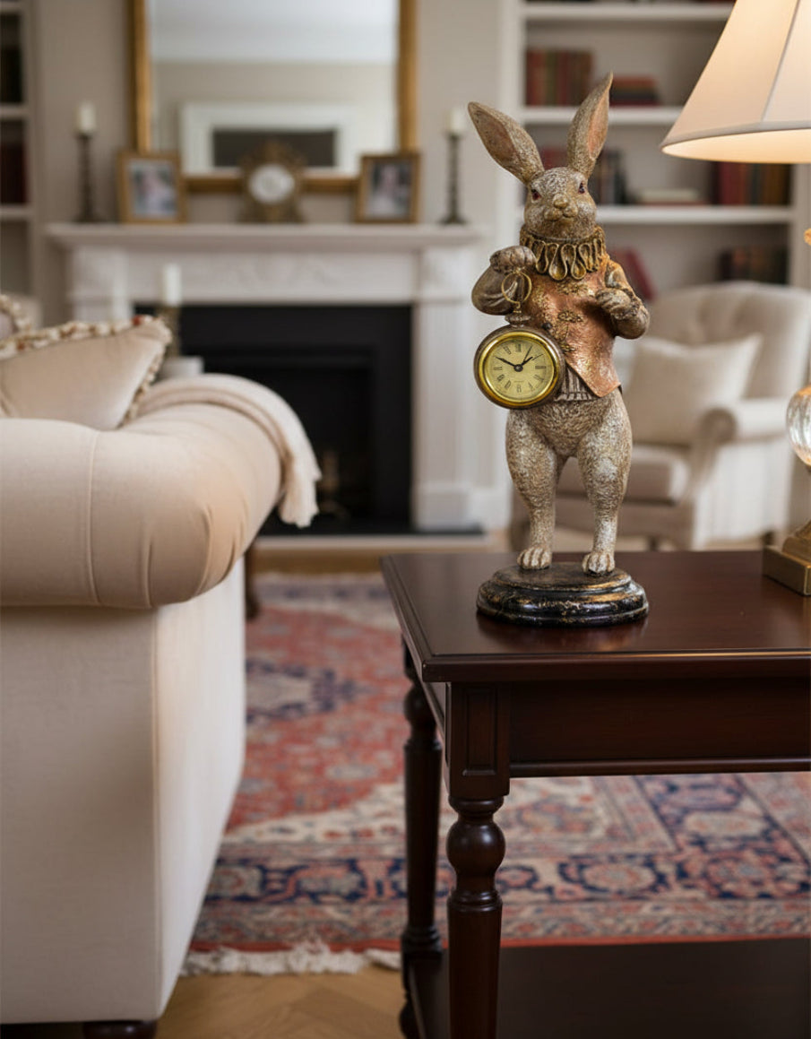 Standing Rabbit Figure Holding a Clock
