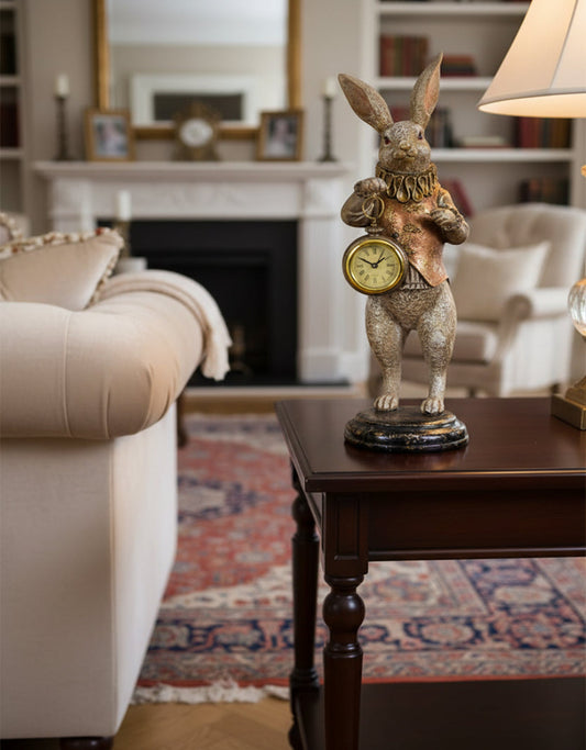 Standing Rabbit Figure Holding a Clock