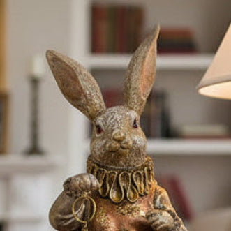 Standing Rabbit Figure Holding a Clock