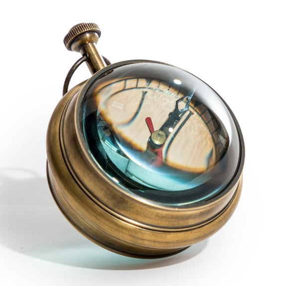 Antiqued Brass Magnified Table Clock