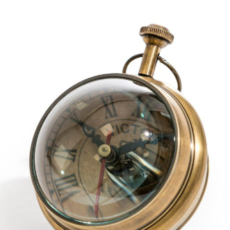 Antiqued Brass Magnified Table Clock