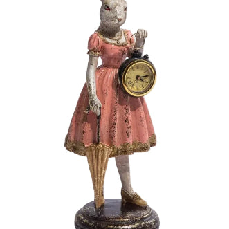 Lady White Rabbit Standing Clock Figure