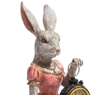 Lady White Rabbit Standing Clock Figure