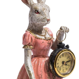 Lady White Rabbit Standing Clock Figure
