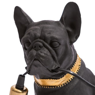 Matt Black & Gold Pug Table Lamp