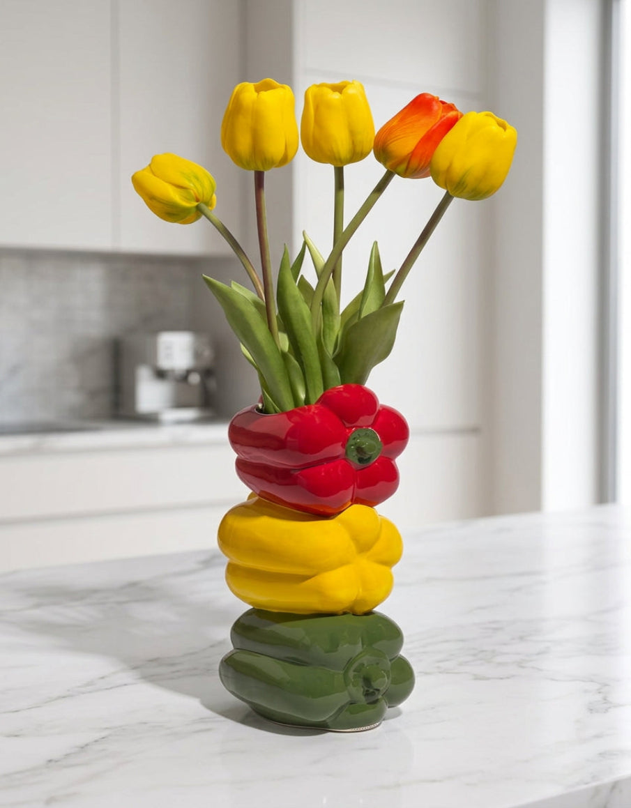 Mixed Peppers Ceramic Stem Vase