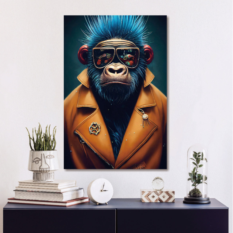 Monkey Glass Wall Art - H90 x W60 cm