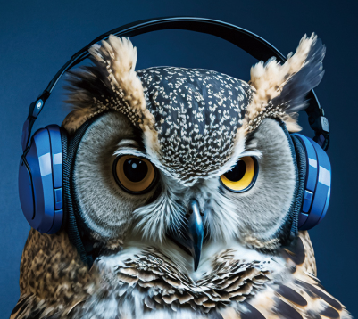 Headphones Owl Glass Wall Art - H120 x W80 cm