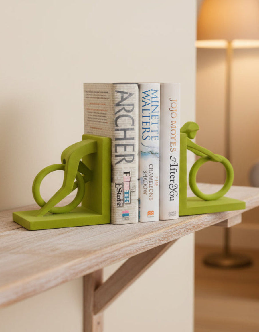 Green Cyclist Bookends
