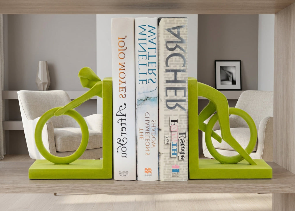 Green Cyclist Bookends