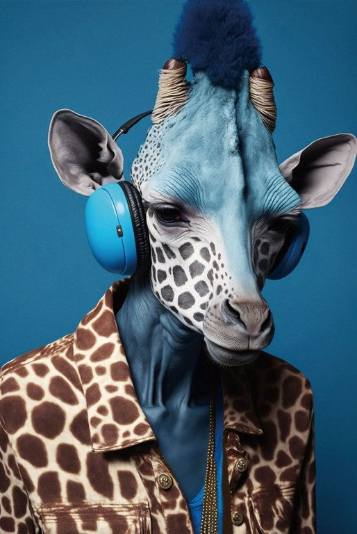 Headphone Giraffe Glass Wall Art - H120 x W80 cm - Holmes and Wilson Ltd