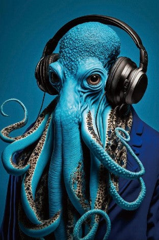 Headphone Octopus Glass Wall Art  - H120 x W80 cm - Holmes and Wilson Ltd