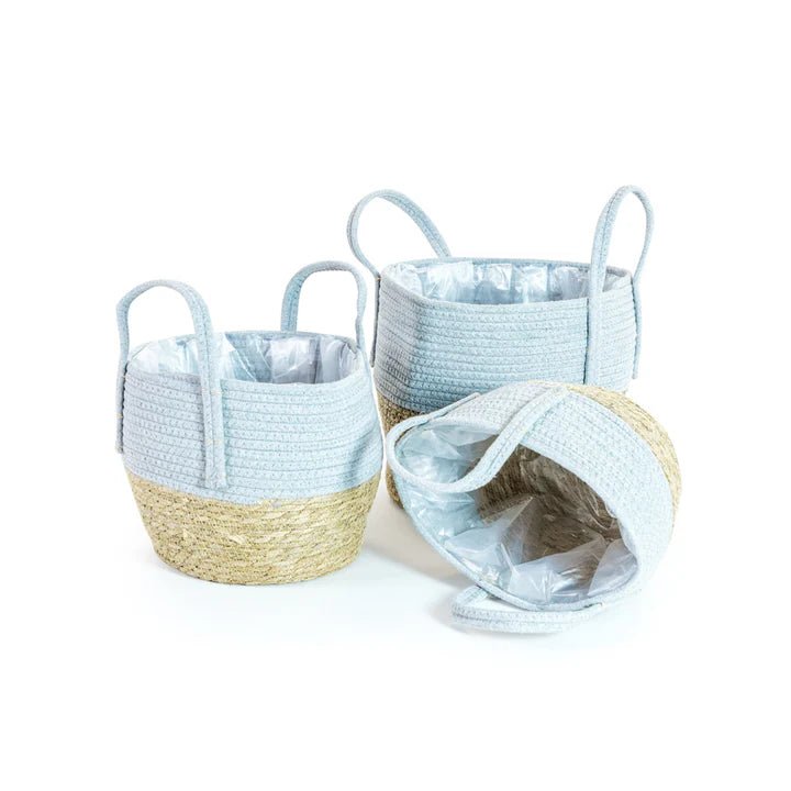 Set of 3 Grey Wicker Baskets / Plant Baskets